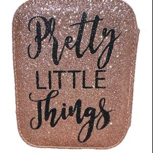 Glitter Rose Gold Pink Zip-Around Jewelry Box Polyurethane Foam Organizer